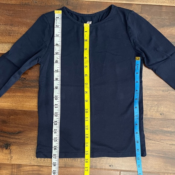H&M Navy Blue Long Sleeve Girl Blouse- Top- T-Shirt - Picture 2 of 9